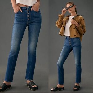 MOTHER • The Pixie Rider Ankle jeans in Taxi! blue straight leg button fly crop